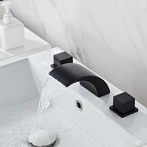 Robinet cascade de salle de bain noir à 3 trous et double poignée - 4