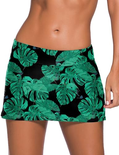 Image of REKITA Women Swim Skirt Solid Color Waistband Skort Bikini Bottom