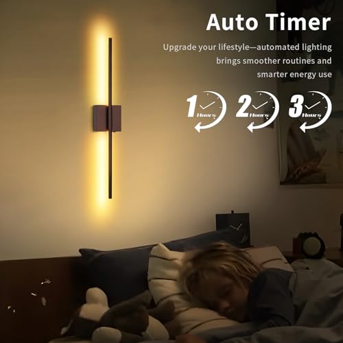 Image of Battery Operated Wall Sconce with Remote Control, Rechargeable & Dimmable Wireless, Easy Install Peel and Stick, Timer Function, Linear Wall Lights for Living Room, Bedroom, Hallway 28.3 inch (Orb)