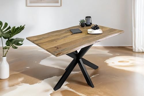 SAM Esstisch Tiger 140 x 80 cm, Mangoholz massiv & naturfarben, Baumkantentisch mit Spider-Metallgestell in Schwarz, echte Baumkante, Esszimmertisch in Vintage-Optik SAM Esstisch Tiger 140 x 80 cm, Mangoholz massiv & naturfarben, Baumkantentisch mit Spider-Metallgestell in Schwarz, echte Baumkante, Esszimmertisch in Vintage-Optik