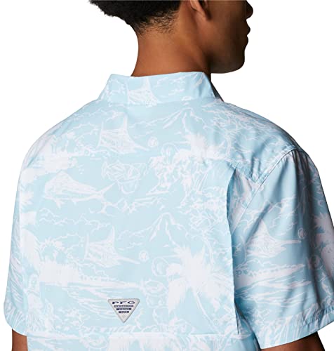 Columbia Men's Super Slack Tide Camp Shirt, Spring Blue Hula Fish Print, X-Large Tall #TOP4