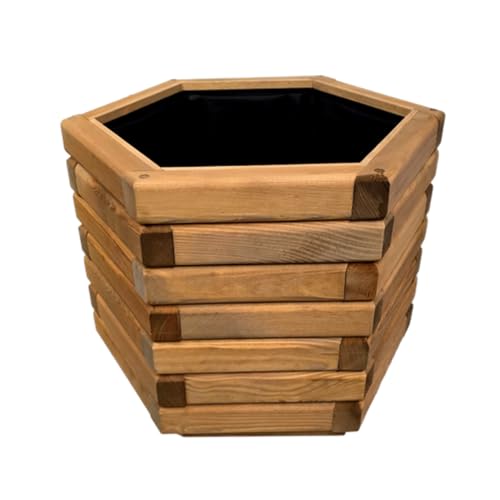 HolzGarden Pflanzkübel Holz 50x40x43 cm Imprägniert Farbe Pinia Wetterfest Blumenkasten Blumentopf Groß Außen Balkon Garten Pflanzkasten Sechseck 57l Serie FORNEA