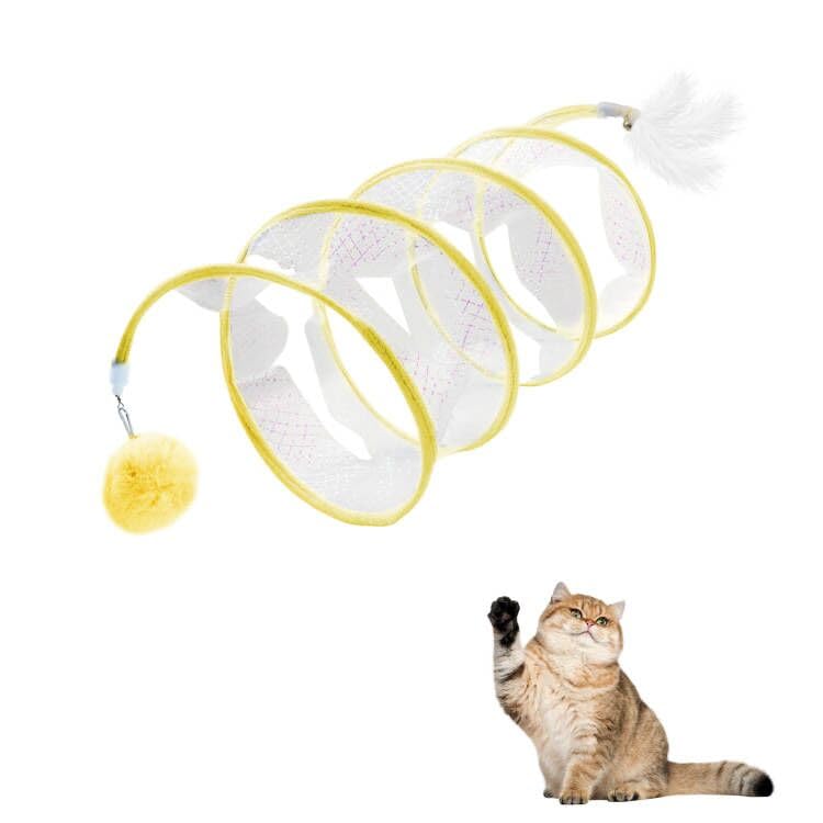 Andiker Juguete de Resorte para túnel de Gato Plegado, Juguete de túnel para Gato en Espiral de 8 Pulgadas con Pluma, Bola y Campana, Tubos para Gato plegados 3 en 1, Juguete Interactivo para Gatos (