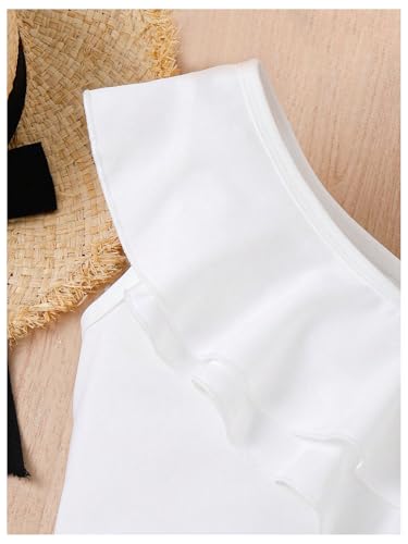 SweatyRocks Girl's Crop Tank Tops Asymmetrical Neck Ruffle Fitted Cute Summer Sleeveless Tops3