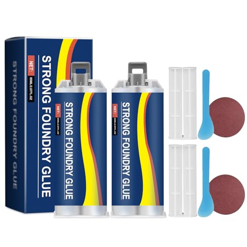 Jwtolp Strong Foundry Glue, 2Pcs High Temperature Resistant Casting Repair, Metal Repair Glue, Premium Liquid Welding Filler for Metal Defects Repairs with 2 Pusher, 2 Scraper, 2 Sandpaper