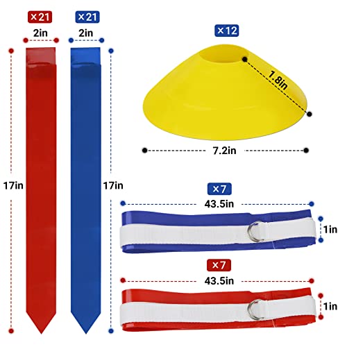 Flag Football Set, 14 Player Flag Football Belts Kit, Includes 14 Belts, 42 Flags,12 Cones And Storage Bag (Red-Blue) #TOP1