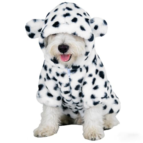floofelove Dog Dalmatian Costume Clothes Coat Jacket for 8 to 11lbs - with Hood & Padded Coats for Dogs Warm Dog Halloween Costumes (18-Inch Chest)