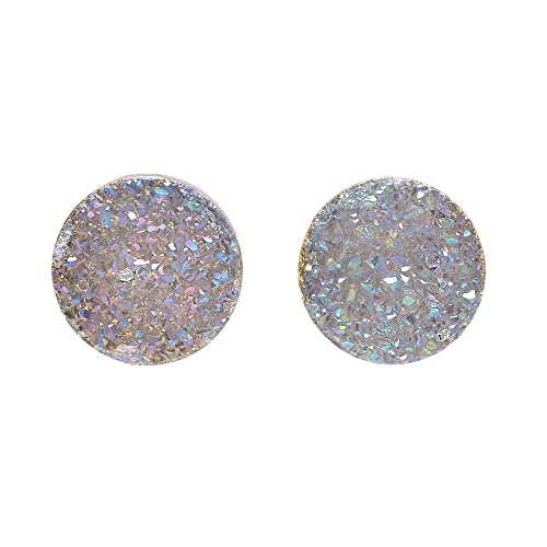 White Lilac Natural Druzy Stud Earrings- Real Genuine Druzy Quartz Gemstone- 8Mm- Women's Jewelry Gift Idea- Stocking Stuffer-Holiday #TOP5