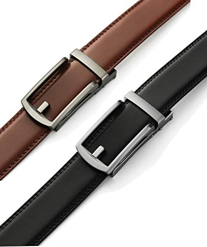 CHAOREN Men's Leather Ratchet Belt Pack of Two - Black, One Size - Adjustable, Scratch Resistant, Luxury Packaging4