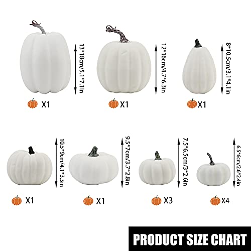 LOMIMOS Thanksgiving White Decorative Pumpkins,Assorted Size Artificial Pumpkins for DIY Fall Harvest Halloween Home Decorating Embellishing and Displaying,Pack of 12