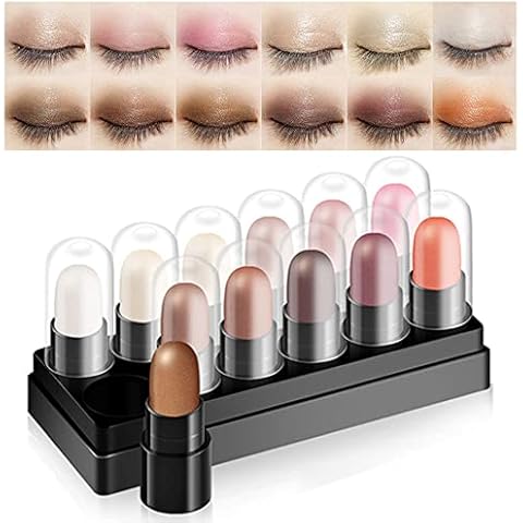 AMY'S DIARY 12 Colors Capsule Pills Eyeshadow Mini Stick Packs Matte Glitter Eyeshadow Set for Women, White Pink Nude Mini Eyeshadow Makeup Eyeshadow Cream Color Set 02 Cover