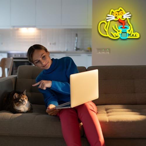 LUCUNSTAR Drink Cat Neon Sign Animal Neon Signs for Wall Decor Cat Neon Light Sign Bar Neon Signs with USB Powered for Living Room Bedroom Bar Club Party - Image 4