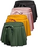 Real Essentials 4 Pack Girls Butterfly Shorts Flowy Teen Dance Athletic Kids Skorts Skirts Tennis Cheer Preppy Activewear Running Youth Workout Summer Liner, 12-14