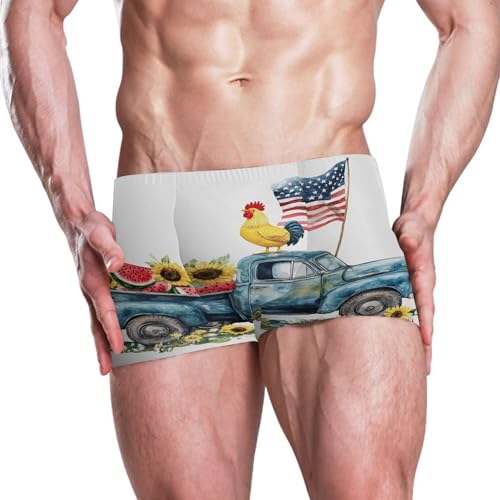 July 4th Independence Day American Flag Truck Mens Swim Trunk Swimwear Swim Brief Square Leg Board Short S S04074372