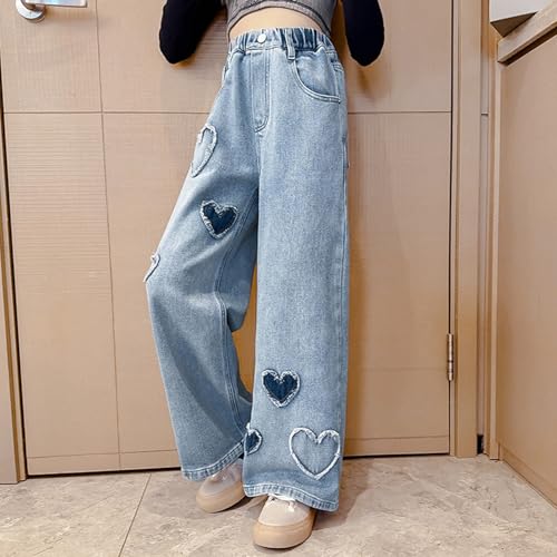 Stylish Girls Casual Wide Leg Jeans with Pockets Elastic Waist Design Lightweight Denim Pants for Everyday2