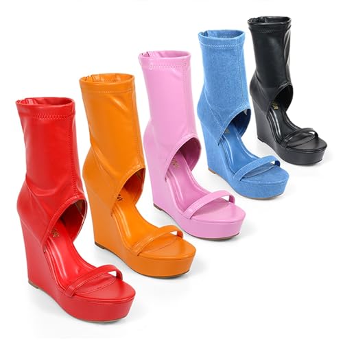 Liliana Womens Peep Open Toe Wedge Bootie Platform Wedge Heel Peep toe Boots, Black3