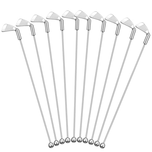 Hushee 10 Pcs Metal Golf Cocktail Stirrers Swizzle Stir Sticks 7.87 Inch Reusable Drink Stirrer Sticks Party Decorations Golf Party Clubhouse and Outing Decorations