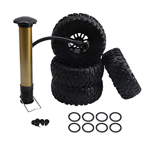 Mxfans 4PCS 2.2 Inch Black S Style Inflatable Tires W/Alloy Beadlock Plastic 6-Spoke Wheel Rim for RC1:10 Largefoot Rock Crawler Car