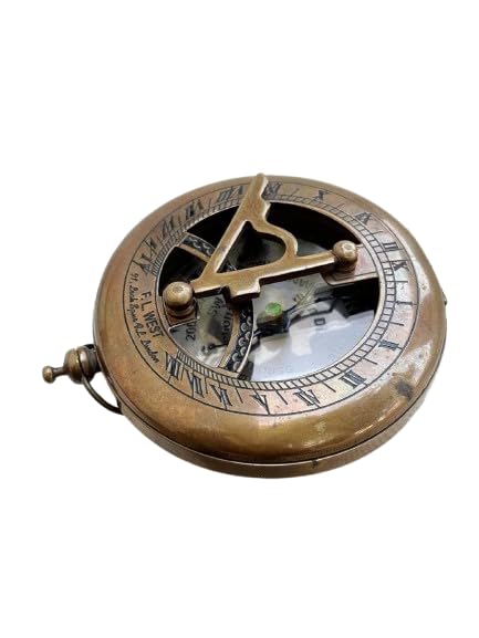 Antique Brass Navigation Push Button Compass, Sundial Design, Directional Pocket Size, Camping Travel Tool-image-14