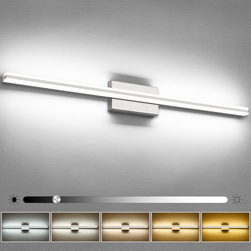 Image of SOLFART Bathroom Lighting Fixtures Over Mirror Brush Nickel 40 inch Vanity Lights 5CCT Dimmable LED Bathroom Light