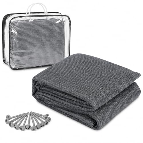 Peviasot 250 x 400 cm - Alfombra de toldo para camping con 13 estacas y bolsa de transporte, lavable, transpirable, antideslizante, alfombra de toldo para autocaravana o playa, color gris y azul