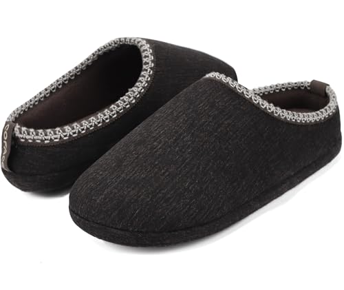 COFACE Zapatillas acogedoras Scuff para hombres Confortables Zapatillas de memory foam Slip On Suaves Zuecos de dormitorio Zapatos de casa para hombre Interior y exterior Marrón oscuro Talla 46