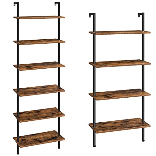 Hoobro 6-Tier Diy Ladder Shelf And 4-Tier Wall Mounted Bookshelf Bundle, Office Vertical Bookcase Wooden Storage Shelves For Home Office, Bedroom, Rustic Brown And Black Bf65Cj01-Bf43Cj01 #TOP10