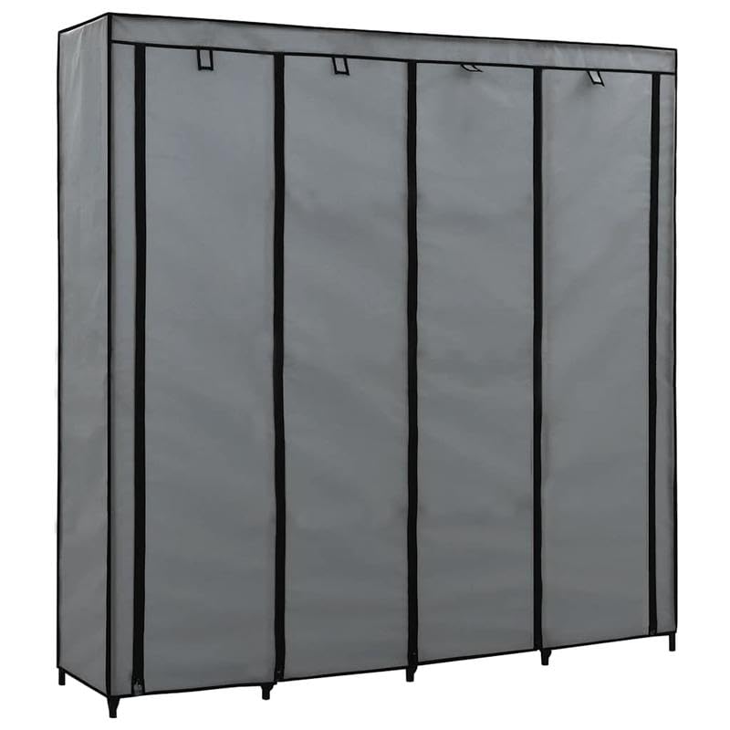 Eleganz Armario con 4 compartimentos, color gris, 175 x 45 x 170 cm, estructura estable de tubos de hierro y 100% poliéster, ahorra espacio y es moderno para dormitorio
