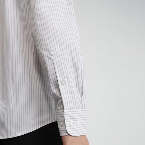 Image of Raymond Men Slim Fit Stripe Pattern Pure Cotton Semi Cutaway Collar Full Sleeve Formal Shirt