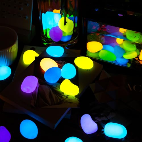 Image of 50 PCS Large Glow in The Dark Rocks - Mixed Color Luminous Stones 4.5cm Big | Glow Stones Fish Tank Rocks Outdoor Decor Garden Yard Walkway Pathway FD05LMX50