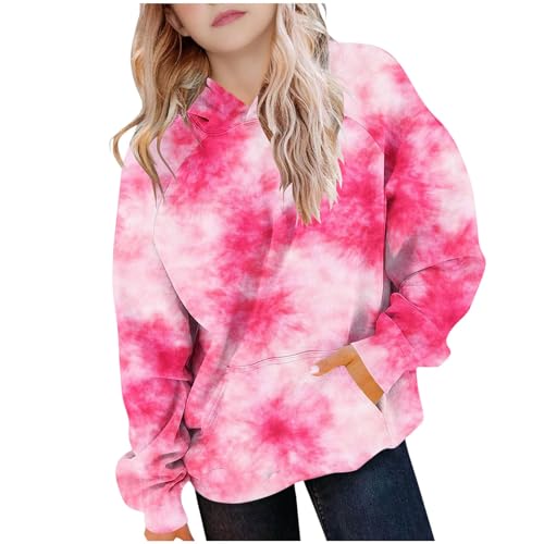 DDAPJ pyju Girls 2025 Long Sleeve Hoodie Sweatshirt Cute Tie Dye Long Sleeve Raglan Pullover Pocket Hoodies for 5-15 Years