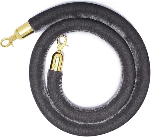 Cuerda de barrera de cola trenzada con gancho, cuerda de soporte gris de 3 pies para control de multitudes gestión de colas para teatros y eventos y elegante solución de línea de cola