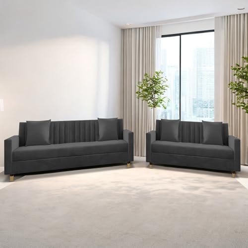 Image of Casaliving Garcia 3+2 Seater Sofa Set for Living Room (Black)