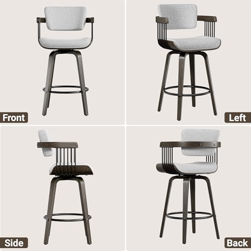 Butacos YaFiti, Set de 2, Giratorios, Altura 26 pulgadas, Tapizados en Tela de Lino, Asiento Acolchado, Espalda Ergonómica, Apoyabrazos de Madera, Patas de Madera Curvada, Reposapiés, Estilo Mid-Century Modern miniatura 3