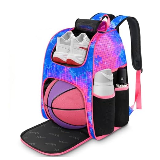 MATEIN Basketball Bag, Sturdy Soccer Bag with Ball Holder & Shoe Compartment, Large Basketball Backpack for Training Equipment, Water Resistant Sports Ball Backpack Fits Volleyball Football, Colorful