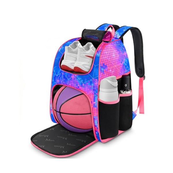 MATEIN Basketball Bag, Sturdy Soccer Bag with Ball Holder & Shoe Compartment, Large Basketball Backpack for Training Equipment, Water Resistant Sports Ball Backpack Fits Volleyball Football, Colorful