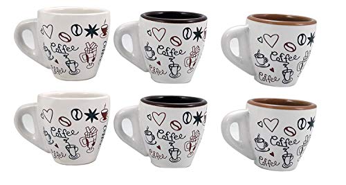  arca Set Composto da 6 TAZZINE da Caffe\' in Ceramica Modello Bar Decorate - Grande Spessore - MANTENGONO Il Caffe Caldo A Lungo - Confezione Decorata - DONANO ALLEGRIA E Fiducia in CASA