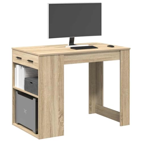 Holamys Escritorio Sonoma roble 102 x 62 x 77,5 cm con prácticos cajones y áreas de almacenamiento, ideal para salas de estudio y espacios de vida versátiles, hecho de material de madera duradero