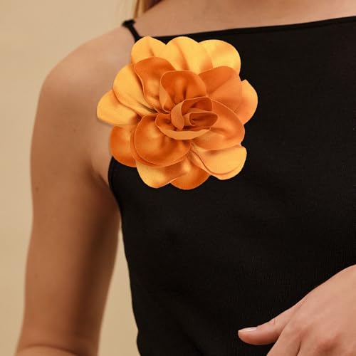Image of 2Pack 6inch Extra Large Satin Brooches Lapel Pins Dainty Elegant Fabric Camellia Rose Flower Brooch Pin for Women Wedding Part Dance Clothes Accessories Jewelry