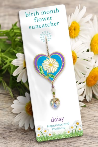 Birthmonth Flower Sun-Catcher Mobile, Stained Glass Effect, Sparkling Crystal Heart Adorned - Image 3