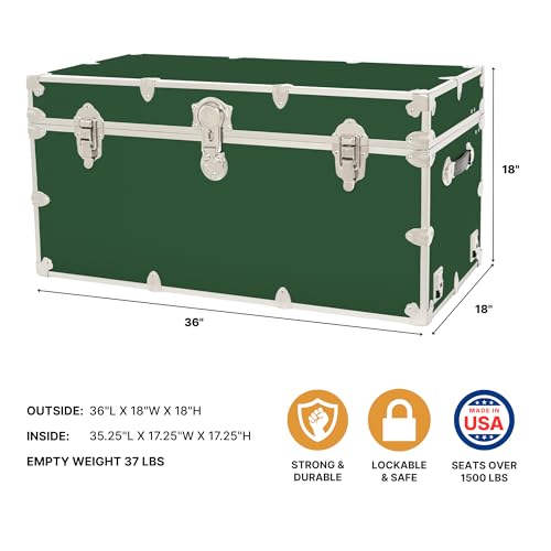 Image of Rhino Trunk & Case Classic XXL Home Storage & College Trunk With Wheels - 36 inchx18 inchx18 inch, Seats 1500+ lbs, Soft-Close Lid. USA Made Secure Dorm Furniture, Organization, Steamer Style Blanket Chest