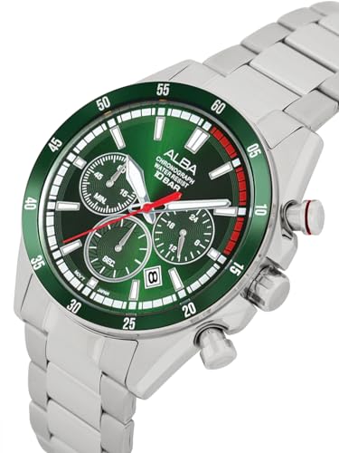ALBA Stainless Steel Men Analog Wristwatch At3J25X1, Green Dial, Silver Band - Image 2