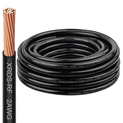Image of XRDS -RF 2AWG THHN Wire, 25FT Black Stranded Copper Electrical Wire, Nylon Jacket, 600V Rated, Heat & Abrasion Resistant THHN /THWN-2 Cable for Household, Automotive, Solar, RV, Inverter