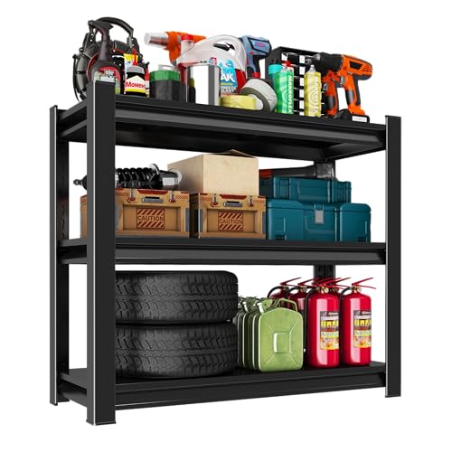 Image of Metal Garage Shelving Unit, Heavy Duty Adjustable Storage Rack, Steel Shelving,2000 lbs Capacity, Industrial Shelves for Heavy Tools and Equipment (3-Tier 32 inch H x 28 inch W x 12 inch D)