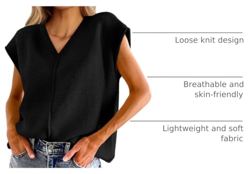 Image of Saodimallsu Women's V Neck Cap Sleeve Lightweight Knit Sweater Top