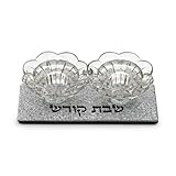 Glass Shabbat Candle Holders – Elegant Double Crystal Candle Stand with “Shabbat Kodesh” Hebrew Engraving – Decorative Jewish Candlesticks for Sabbath, Holidays & Home Décor