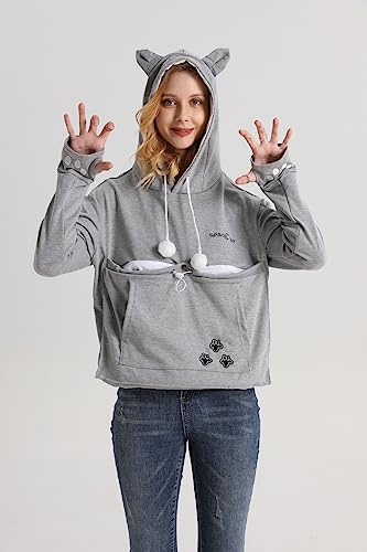 Image of ALYC Unisex Hoodies Pet Holder Cat Dog Large Pouch Carriers Pullover with Cat Printing Sweatshirt