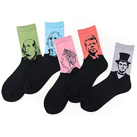Mens Socks Funny Retro Character Patterned Skateboard Socks Novelty Colorful Cotton Socks Gifts for Men 5 Packs Cover