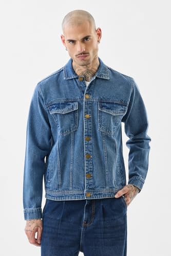 Image of SNITCH Men Casual Jacket | Relaxed Fit Full Sleeve Classic Collar Solid Pattern | Premium 100% Cotton Twill Fabric & Buttoned Closure For Everyday Wear
