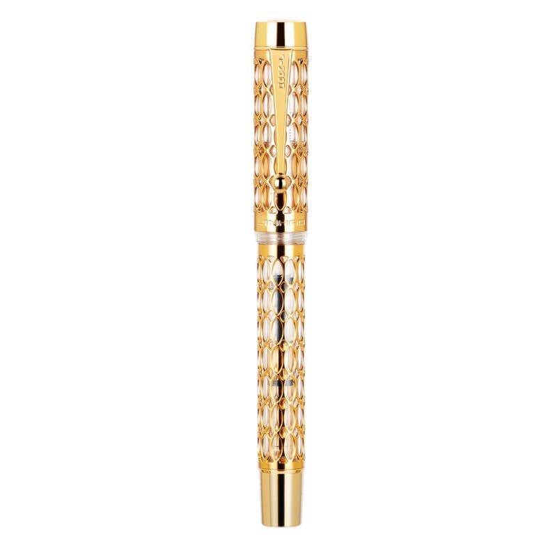 100 Centennial Stylo plume en résine creuse avec clip doré pour bureau, papeterie, fournitures scolaires (rouge, F)